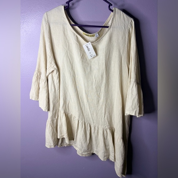 Camille & Co. Tops - Camille & Co Cream Linen Peplum Tunic Top Medium Italy‎ Boho Cottagecore